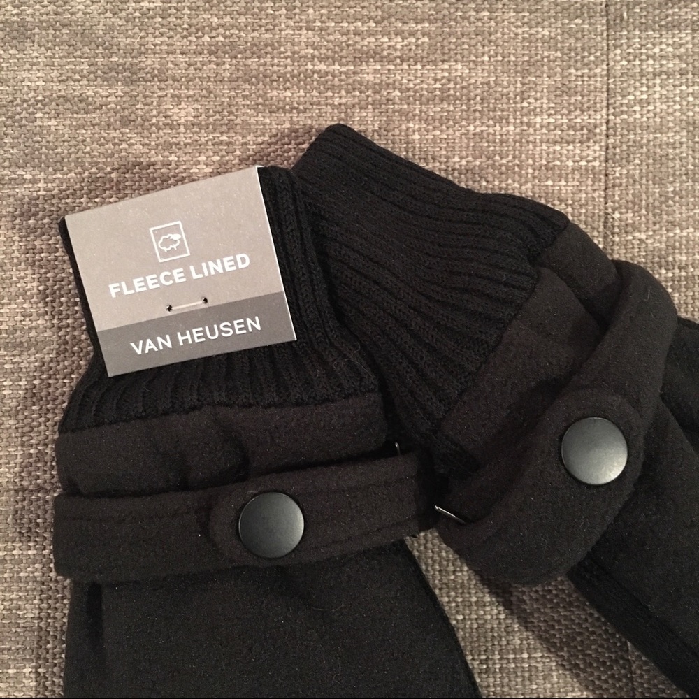 NWT Van Heusen black fleece lined gloves L / XL - Picture 3 of 4